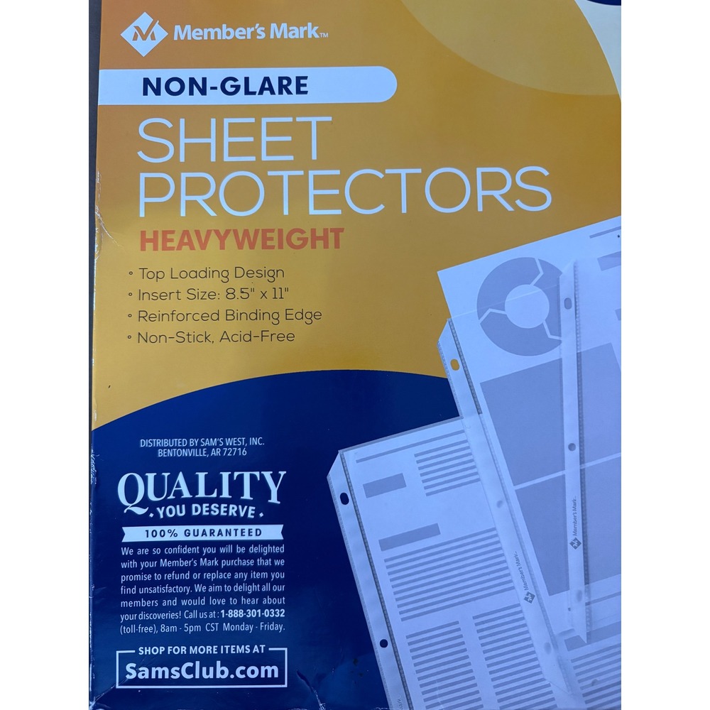 Members Mark Non-Glare Heavyweight Sheet Protectors 8.5x11 Top Loading Clear 50
